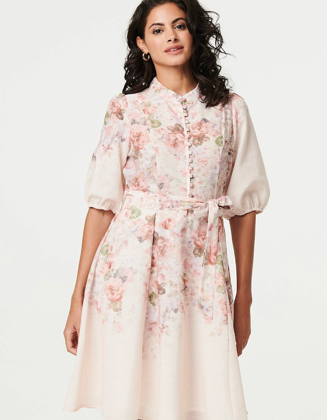 Floral 3/4 Puff Sleeve Knee Length Dress, 2 of 1
