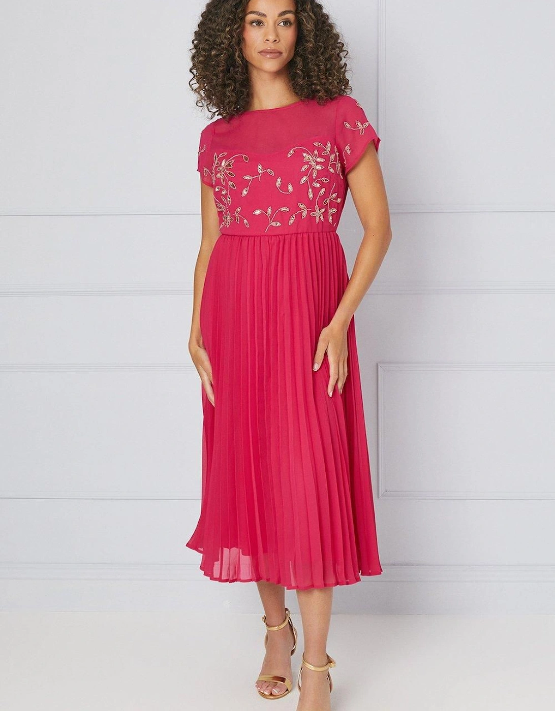 Embellished Lace Pleated Midi Dress, 2 of 1