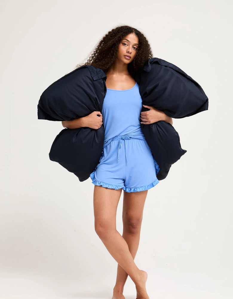 Bamboo Frill Cami Short Pyjama Set in Cornflower Blue