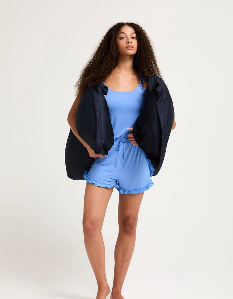 Bamboo Frill Cami Short Pyjama Set in Cornflower Blue