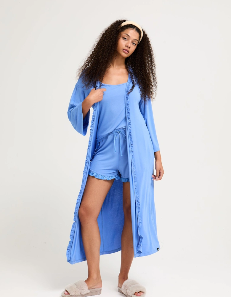 Bamboo Frill Cami Short Pyjama Set in Cornflower Blue
