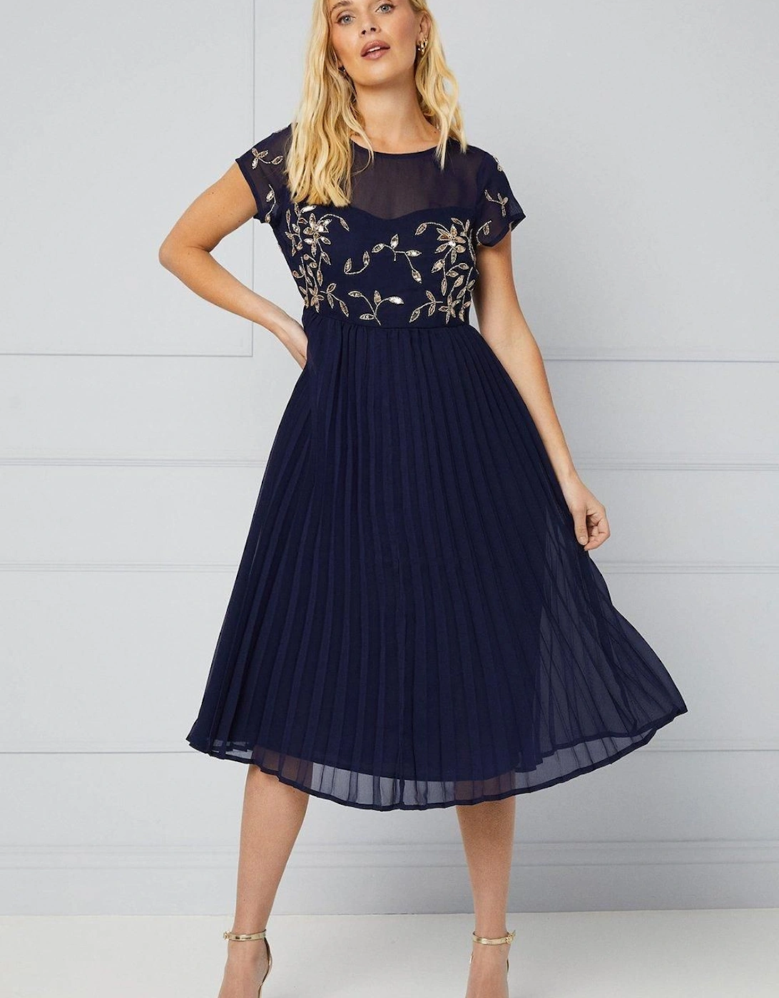 Petite Occasion Embellished Lace Pleated Midi Dress, 2 of 1