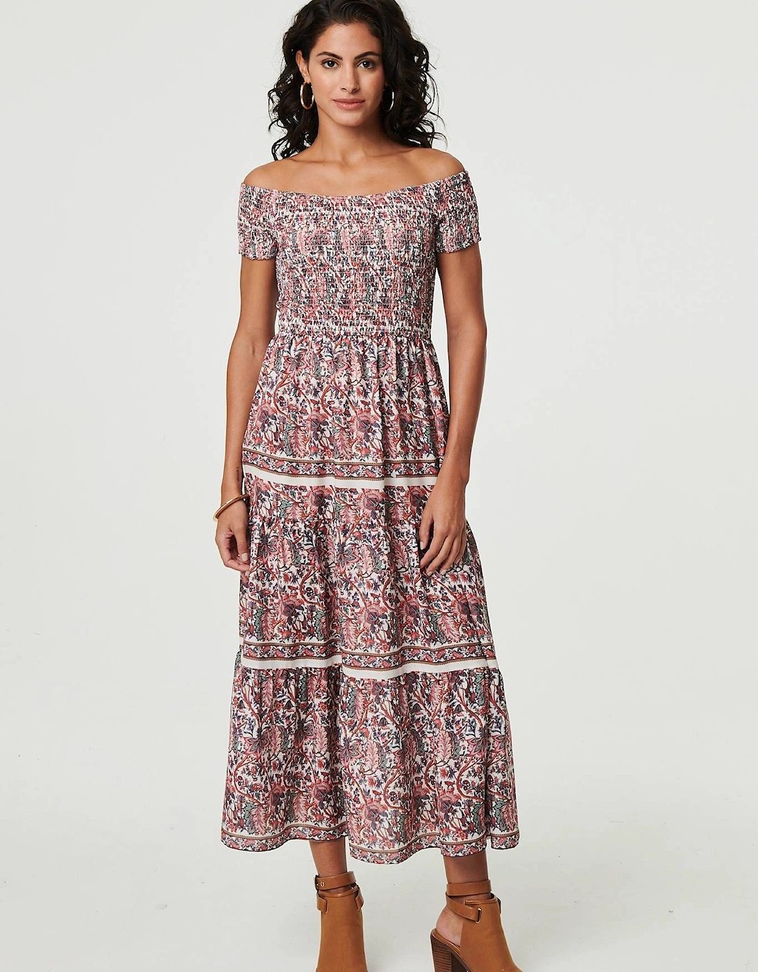 Ditsy Floral Bardot Smocked Midi Dress, 2 of 1