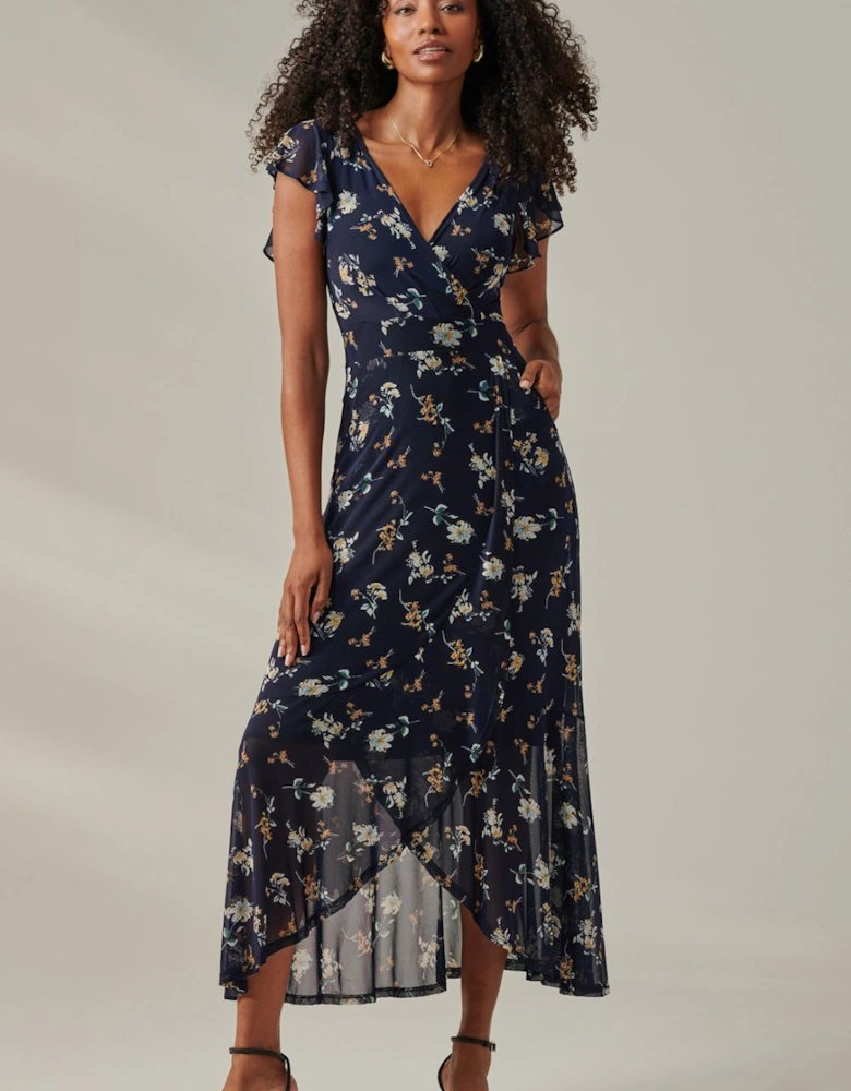 Heleyna Ruffle Hem Mesh Maxi Dress
