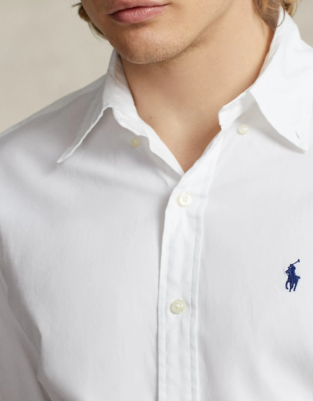White/Navy Horse Long Sleeve Oxford Shirt