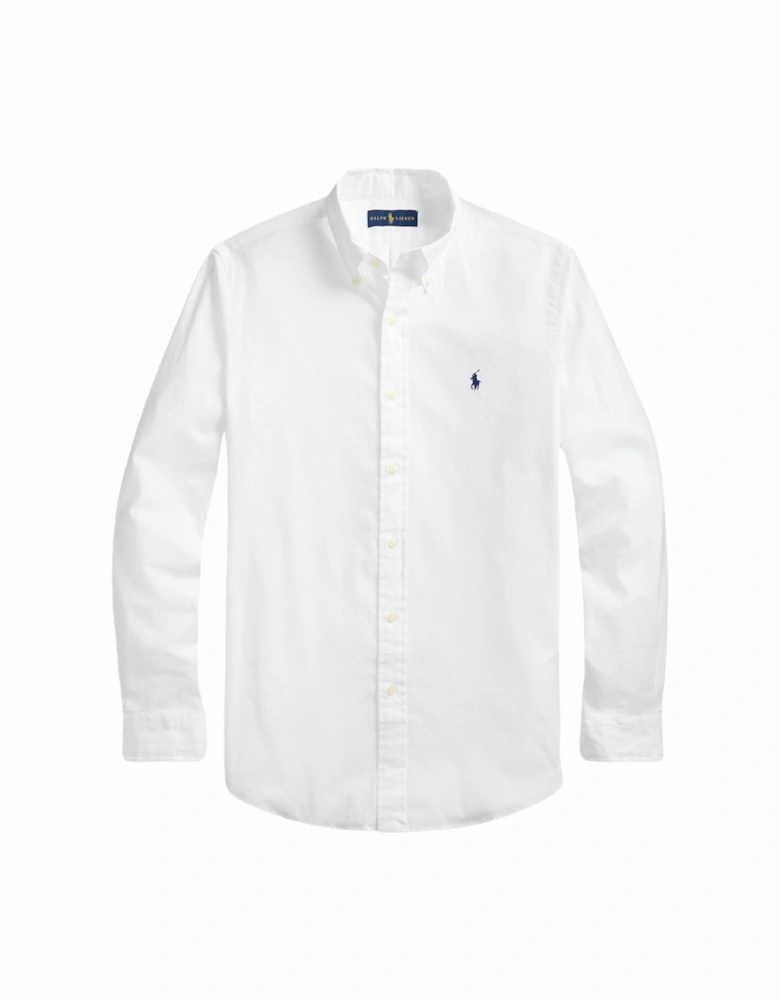 White/Navy Horse Long Sleeve Oxford Shirt