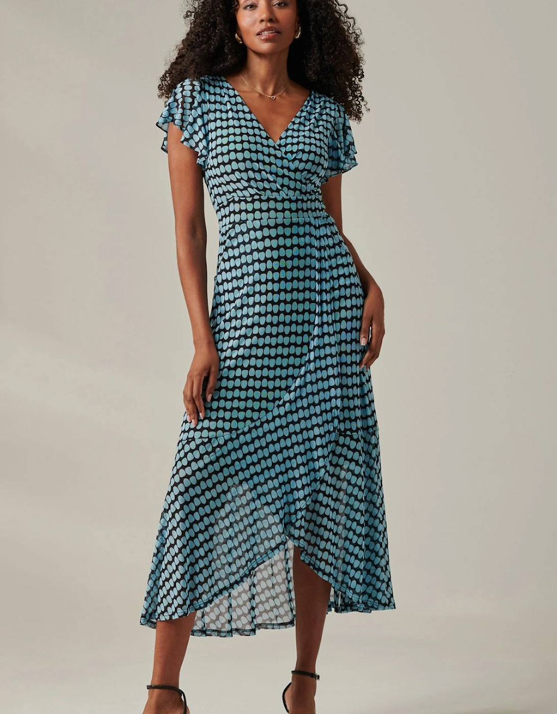 Geo Print Ruffle Hem Mesh Maxi Dress, 2 of 1