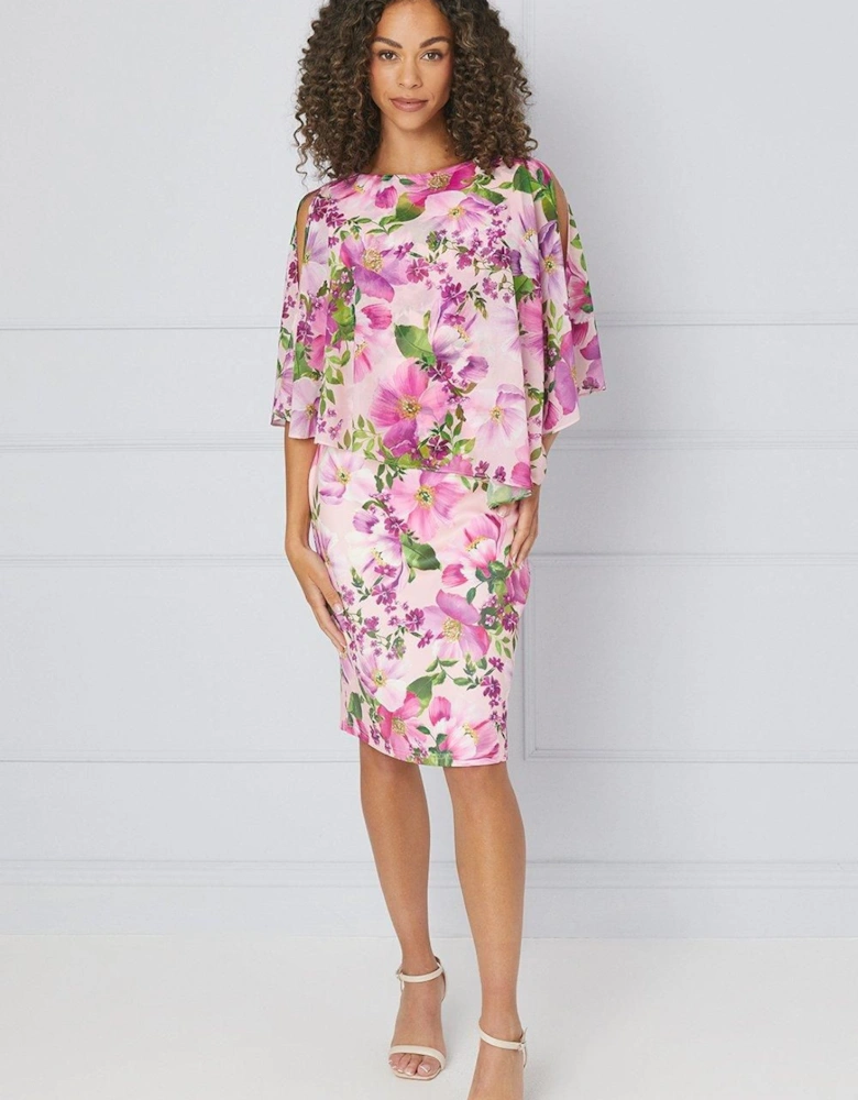 Floral Overlay Pencil Dress