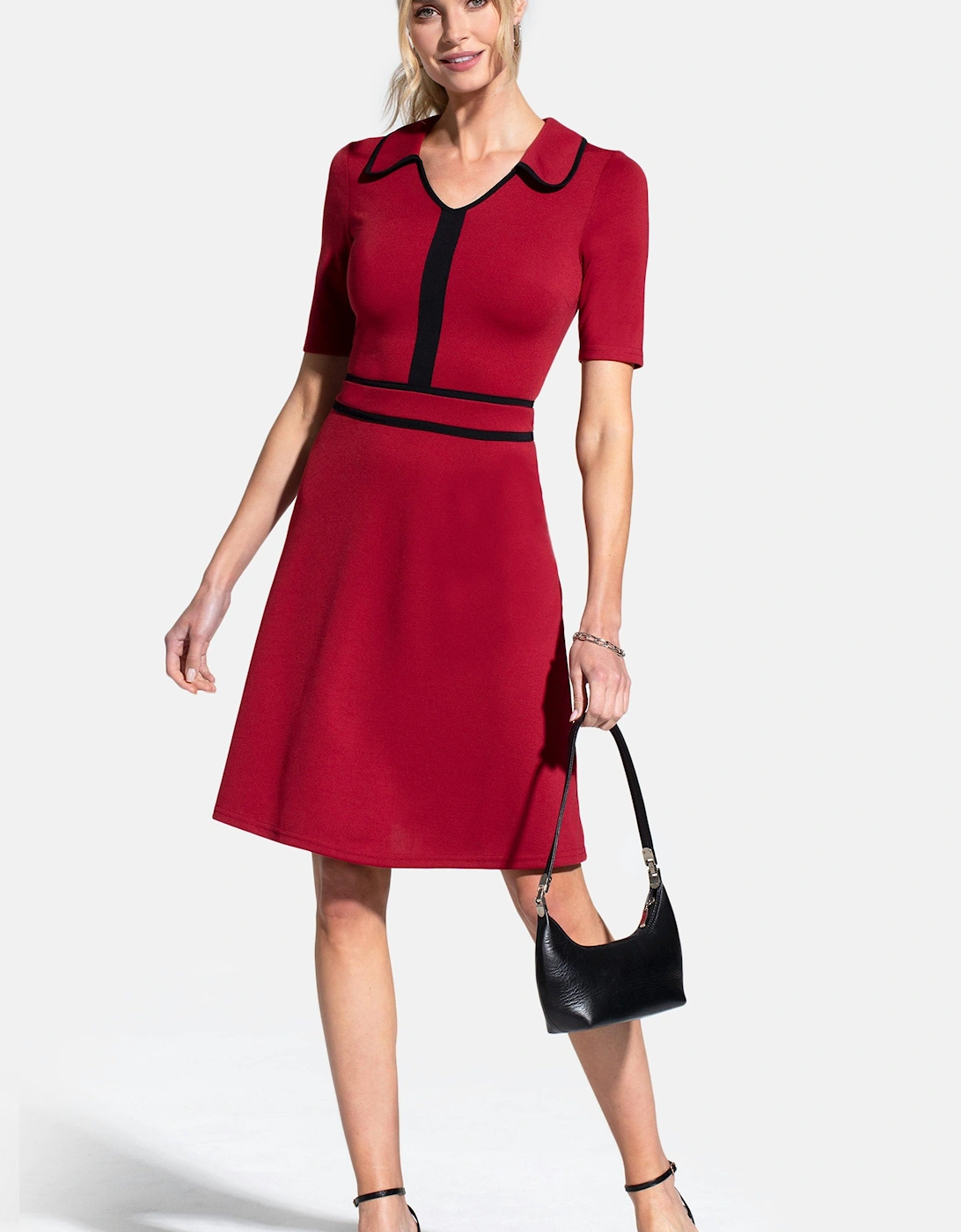 Contrast Piping Dress with Flared Skirt, 2 of 1