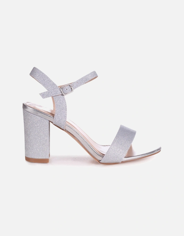 Skyline Silver Glitter Open Back Barely There Block Heeled Sandal