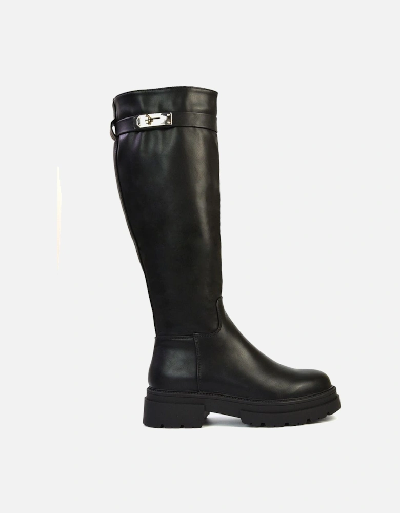'Pose' Chunky Sole Buckle Knee High Biker Boots