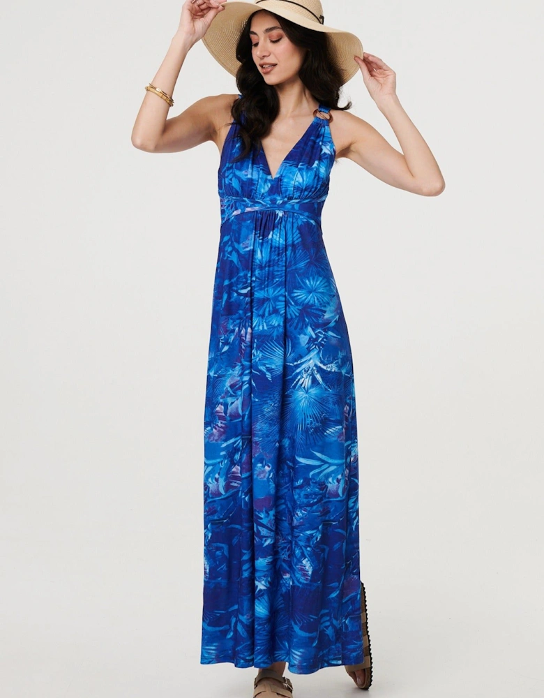 Tropical Print Strap Empire Maxi Dress