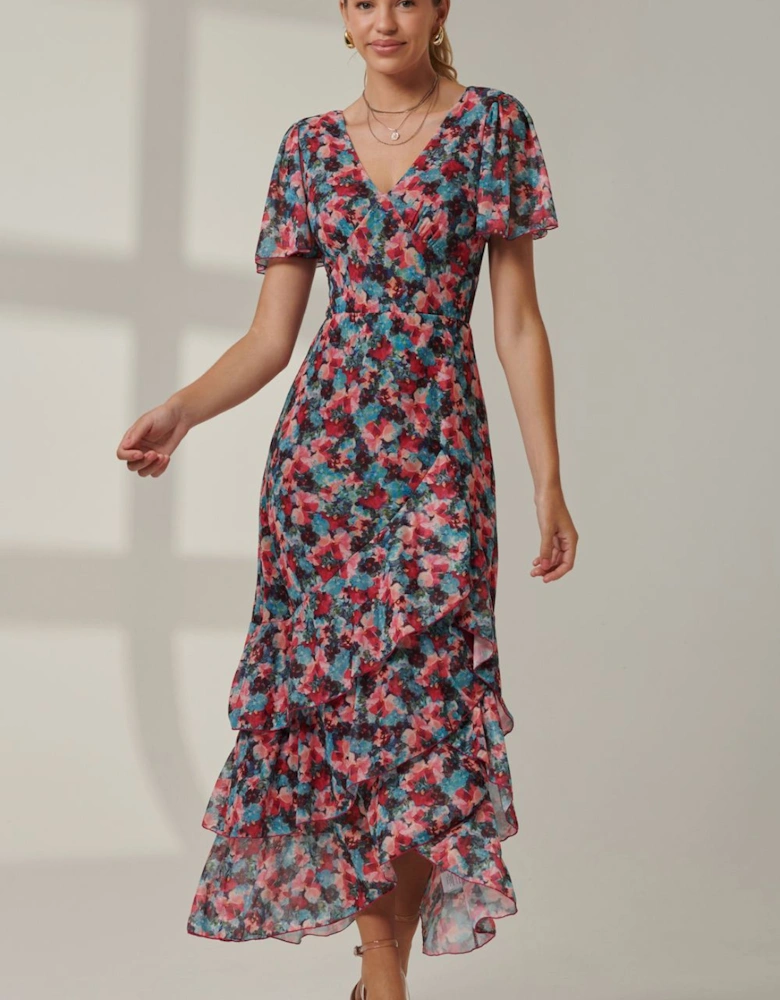 Angel Sleeve Tiered Hem Maxi Dress