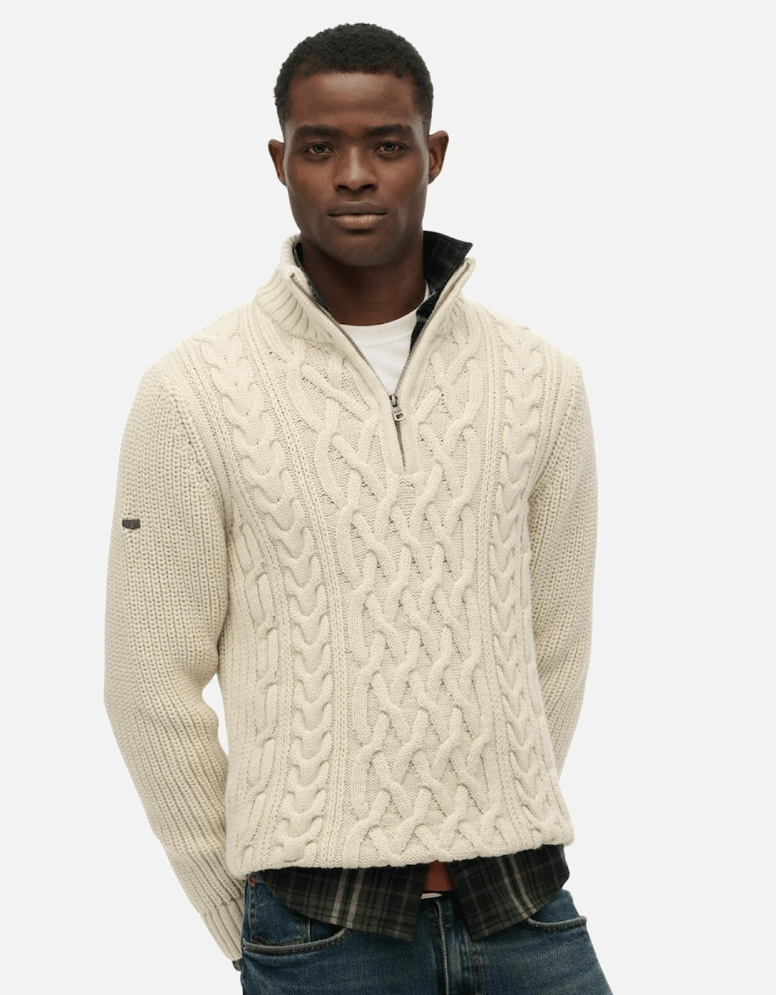 Mens Jacob Cable Half Zip Knitwear Jumper, 2 of 1