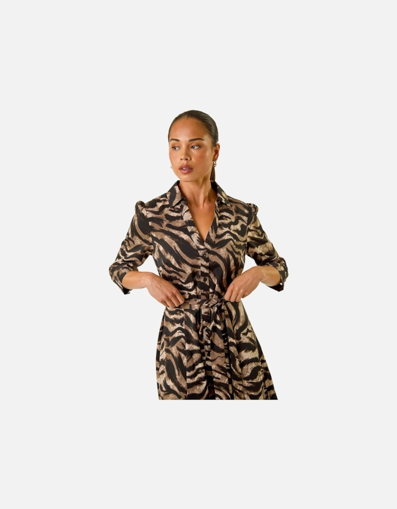 Petite Animal Print Stretch Shirt Dress