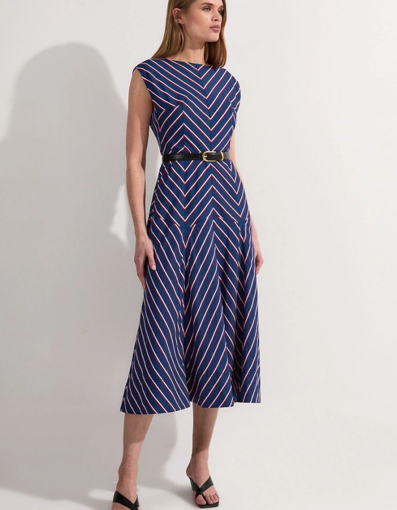 Cotton Stripe Full Skirted Midi Dress