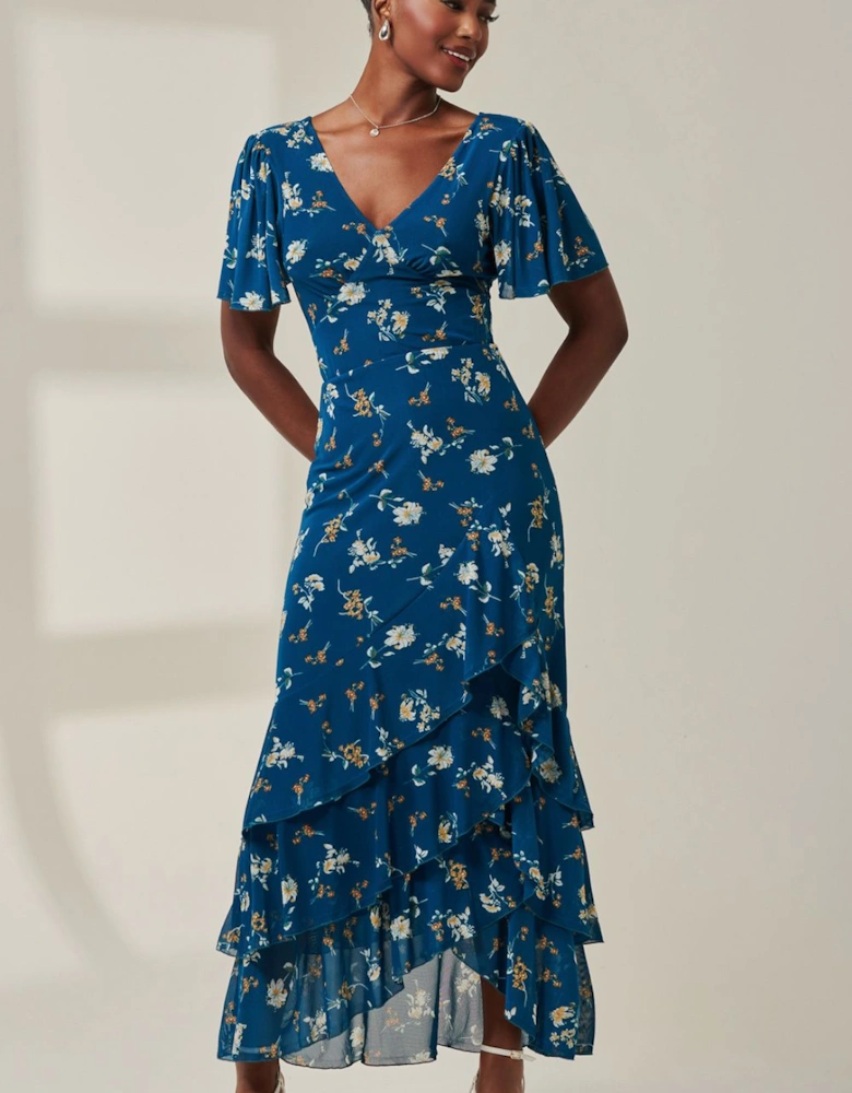 Angel Sleeve Tiered Hem Maxi Dress