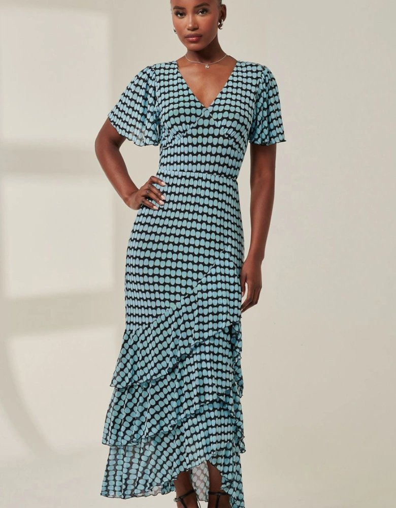 Geo Print Tiered Maxi Dress