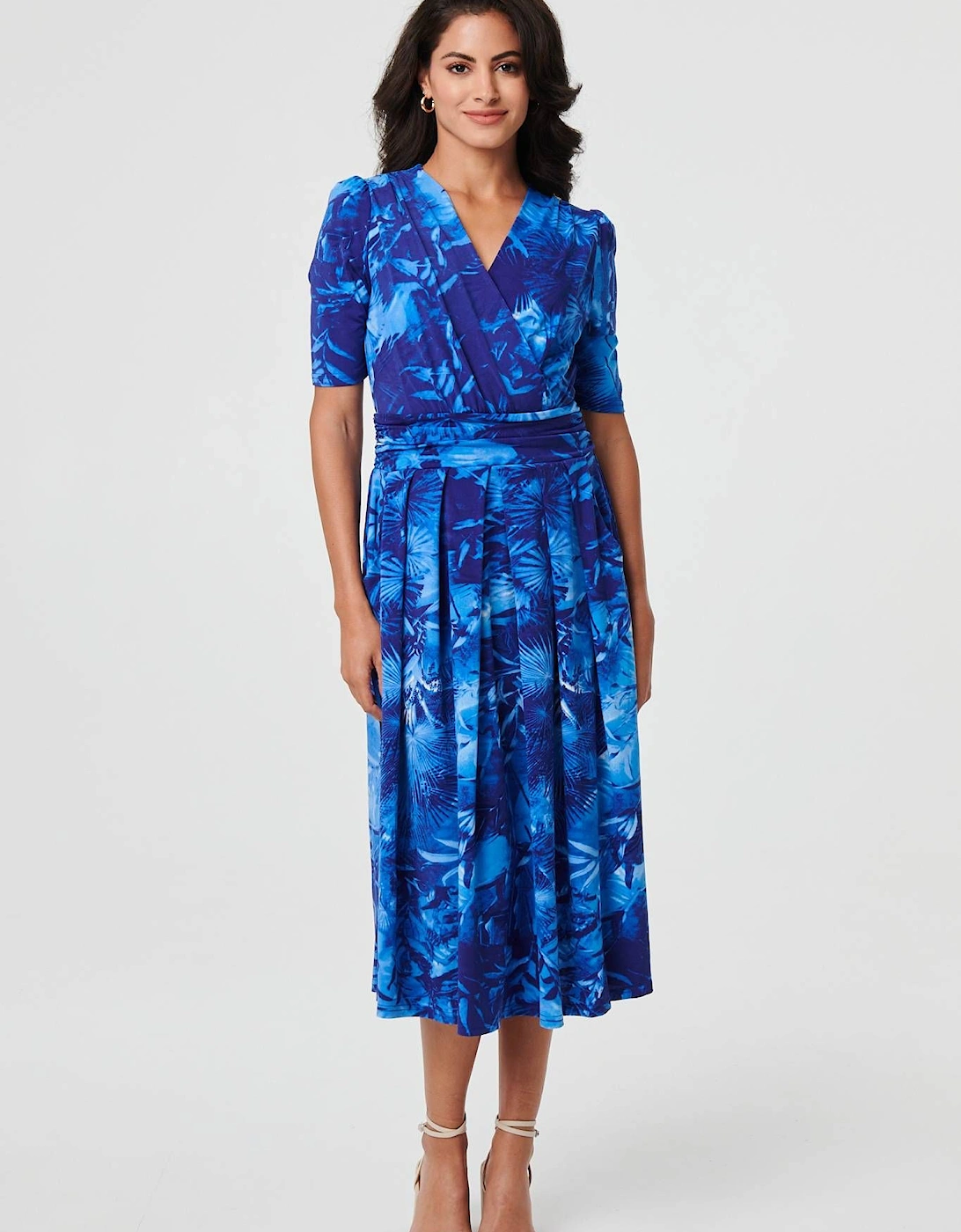 Printed 1/2 Sleeve Wrap Midi Dress, 2 of 1