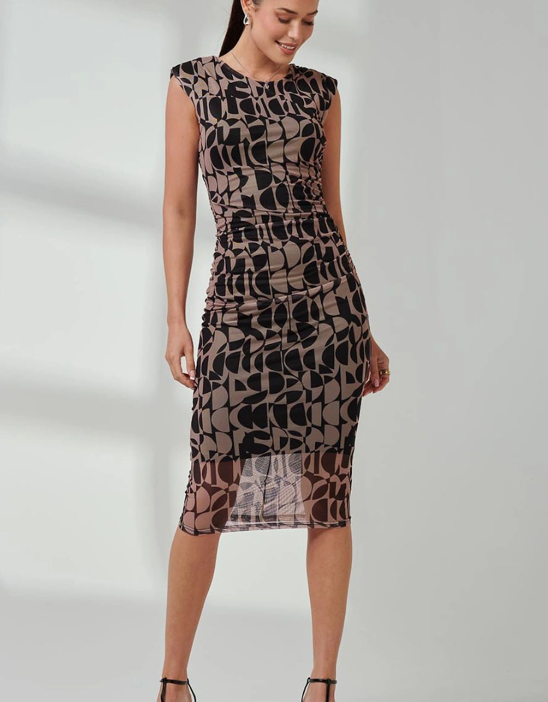 Shoulder Pad Mesh Bodycon Dress, 2 of 1