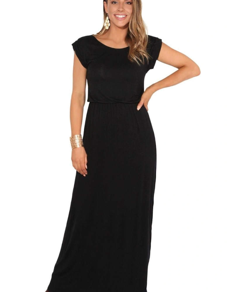 Turn Up Sleeve Jersey Maxi Dress