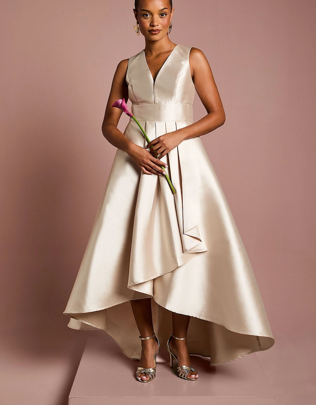 Honoured Petite Sleeveless Plunge Waterfall Twill Maxi Bridesmaid Dress, 2 of 1