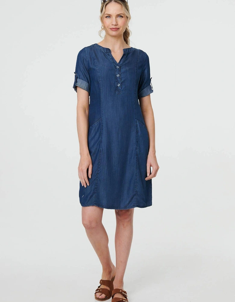 Denim Relaxed Button-Front Short Dress