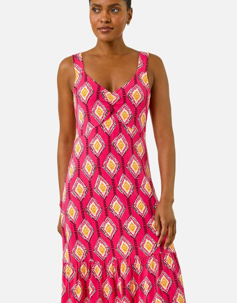 Geometric Print Strappy Frill Dress