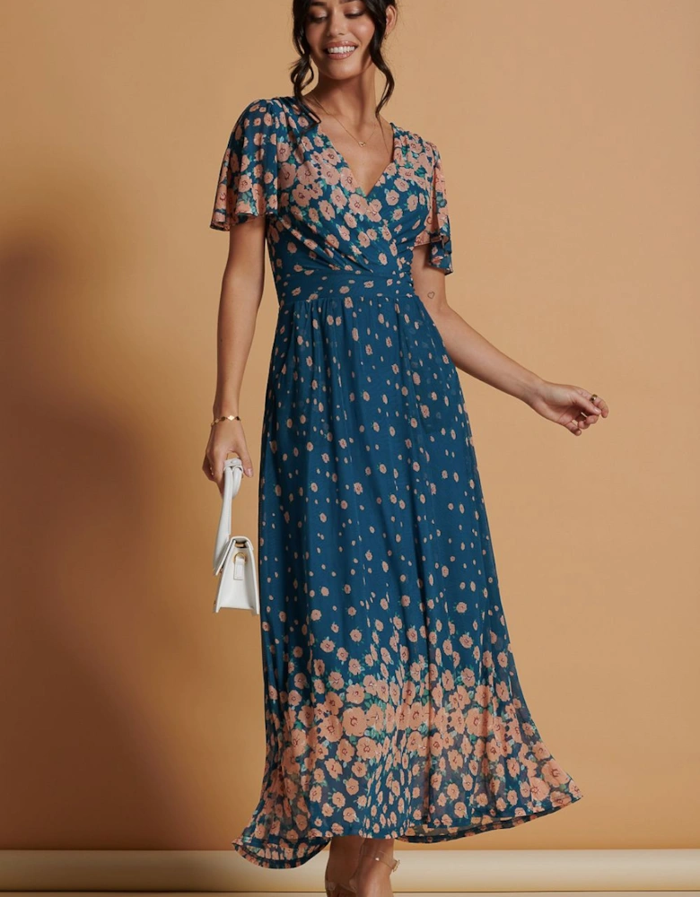 Mirrored Mesh Angel Sleeve Maxi Dress