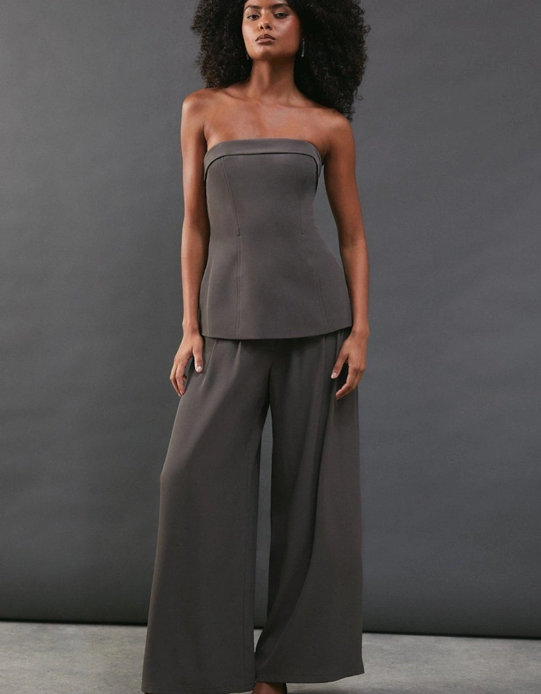 Drape Pleat Detail Wide Leg Trouser