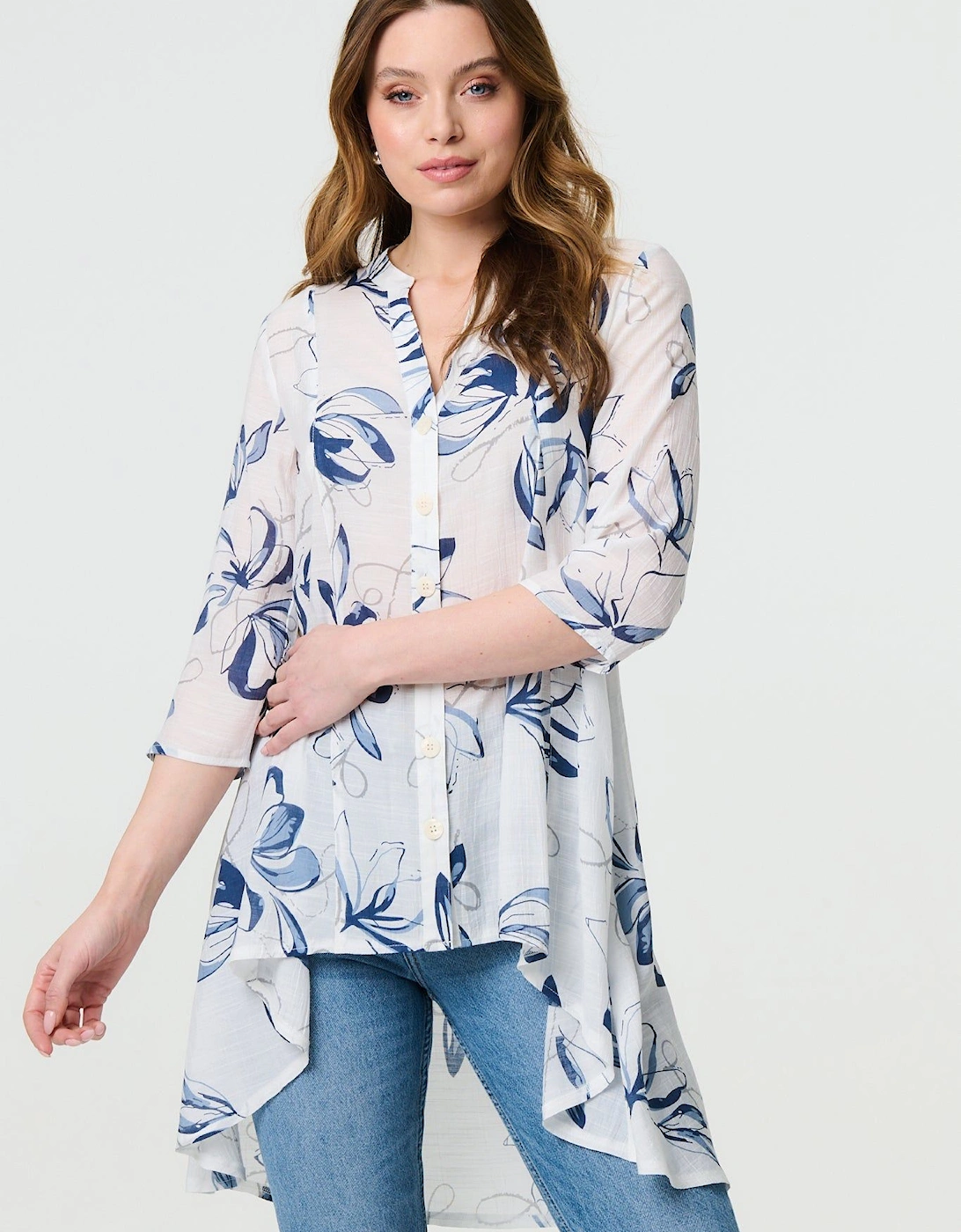 Floral High Low Relaxed Semi Sheer Blouse, 2 of 1