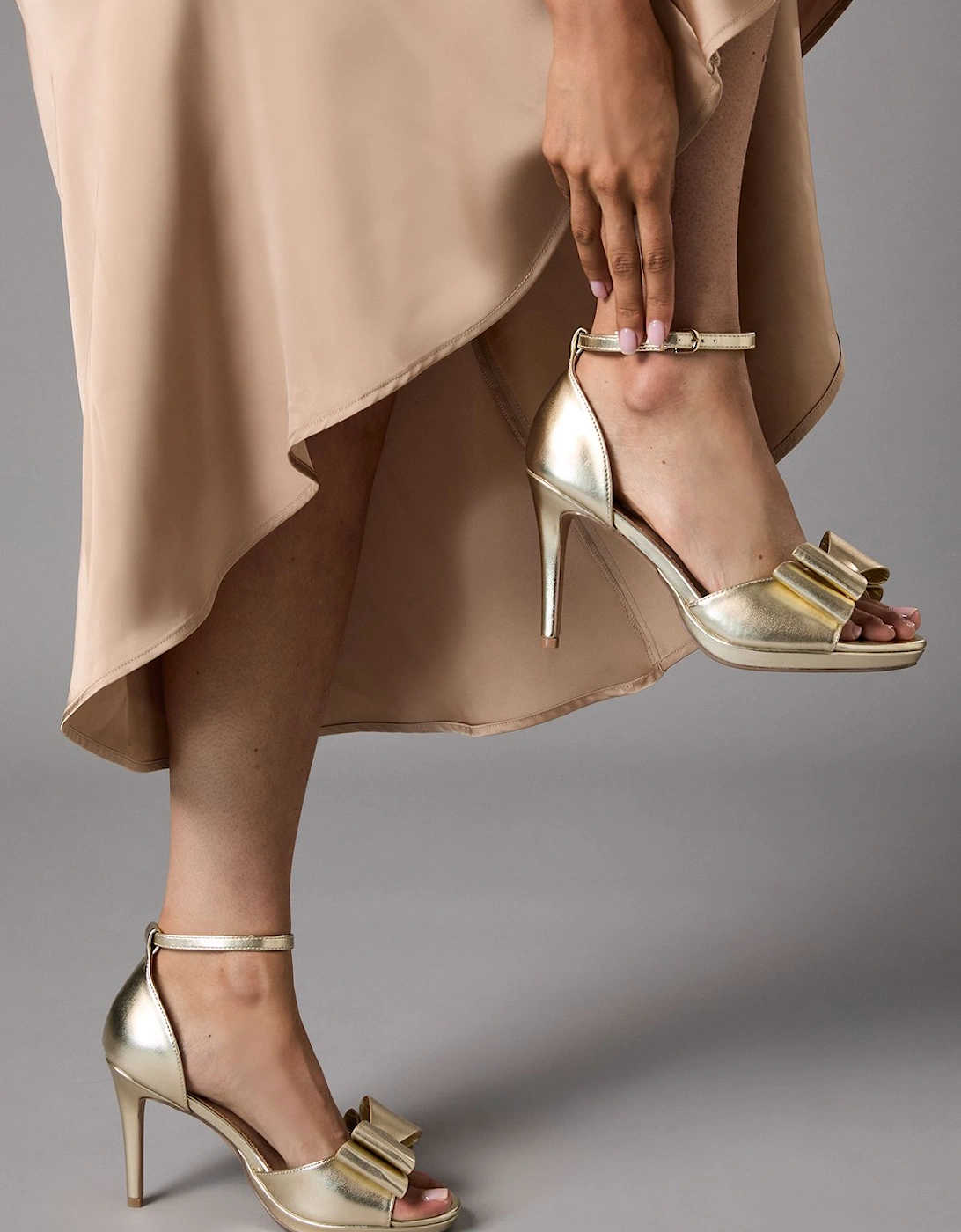 Tala Faux Metallic Leather Structured Bow High Heel Platform Sandals, 2 of 1