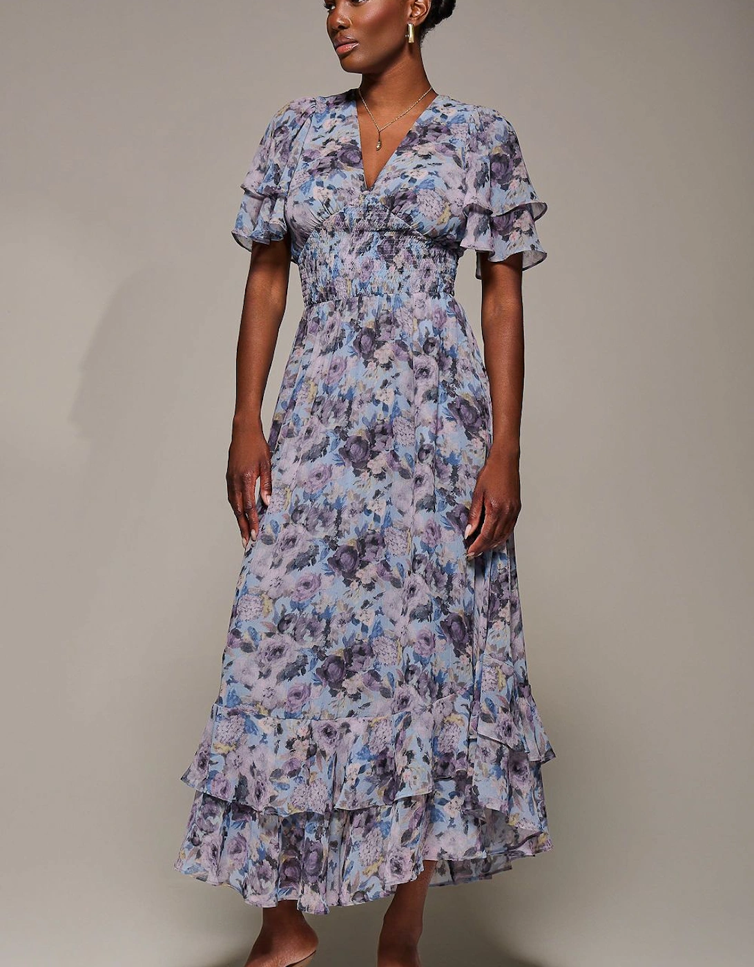 Chiffon Layered Sleeve Ruffle Hem Midaxi, 2 of 1