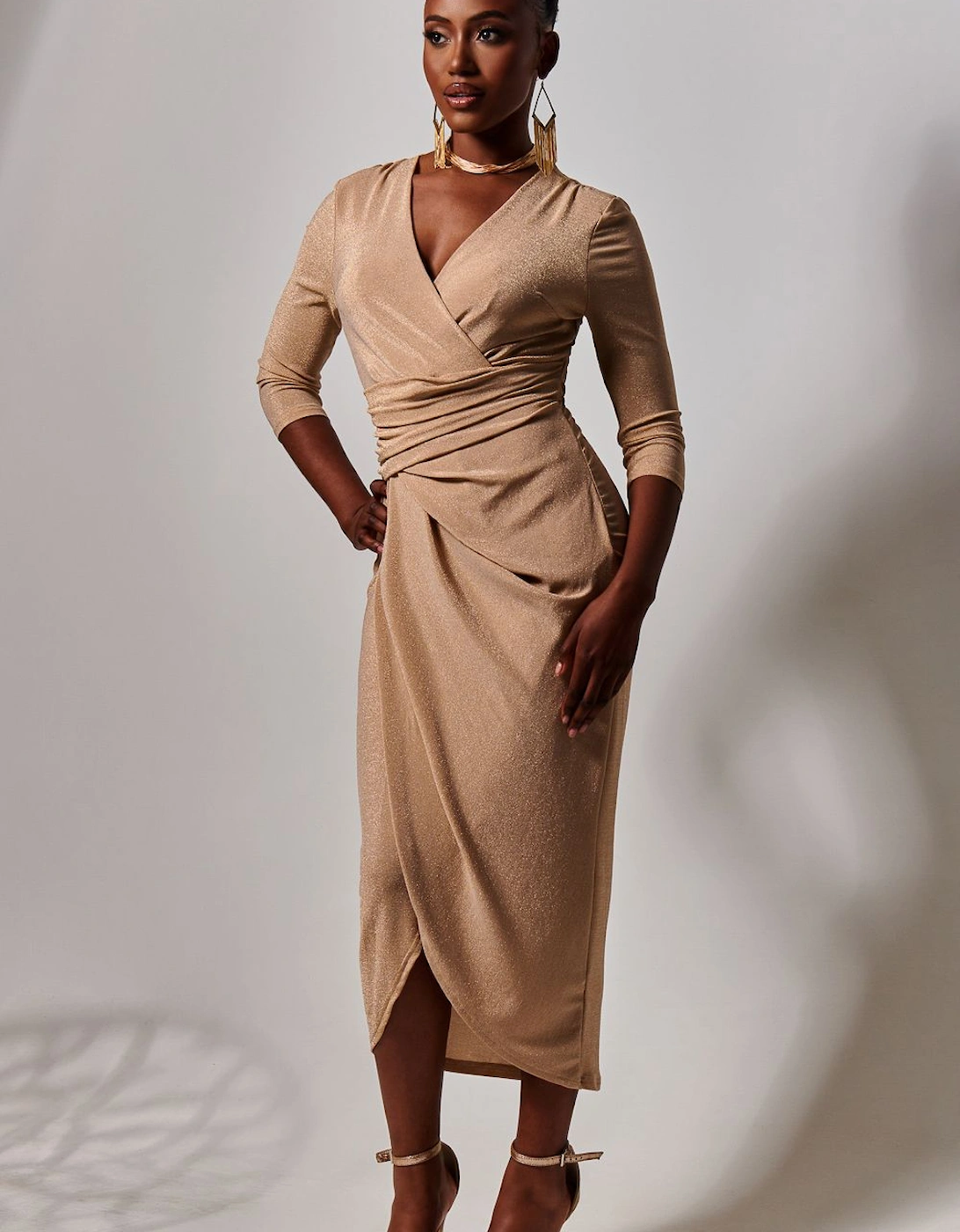 Wrap Sparkly Maxi Bodycon Dress, 2 of 1