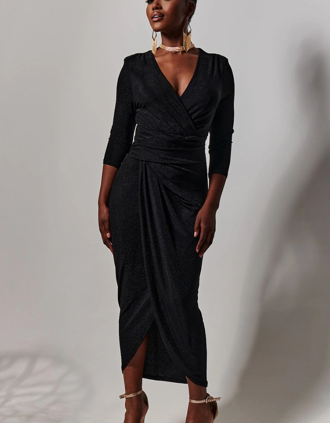 Wrap Sparkly Maxi Bodycon Dress, 2 of 1