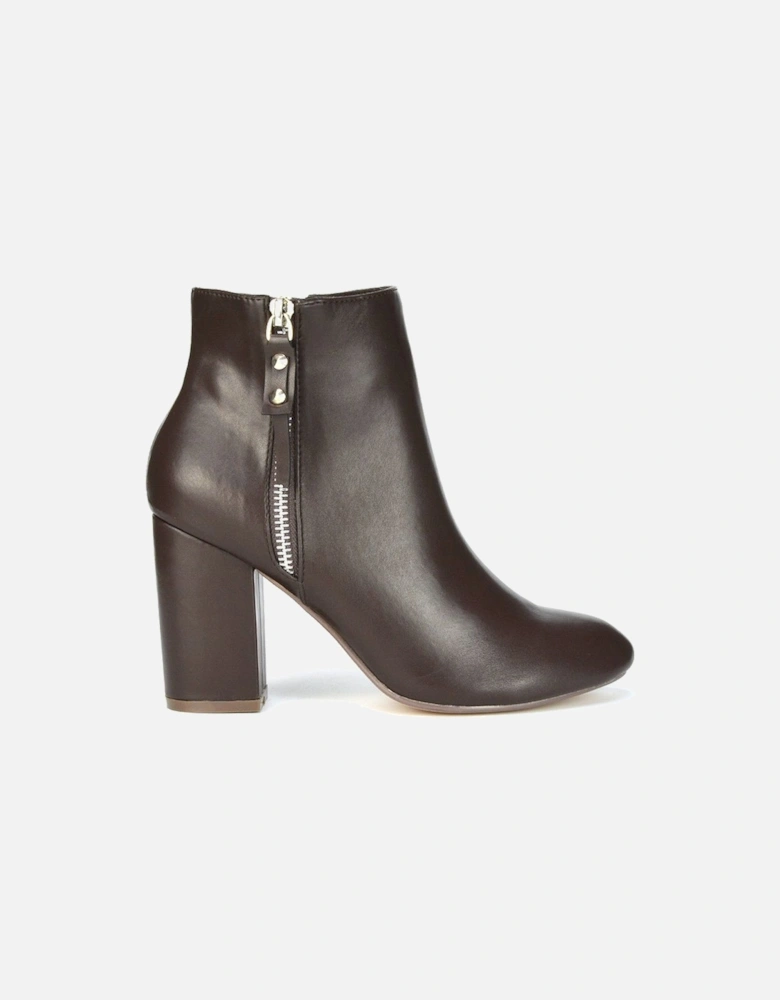 'Andrea' Pointed Toe Zip Up Statement High Block Heel Ankle Boots