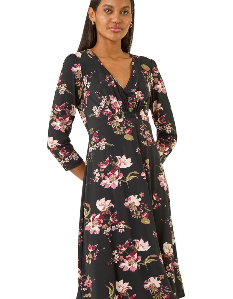 Floral Gathered Stretch Dress