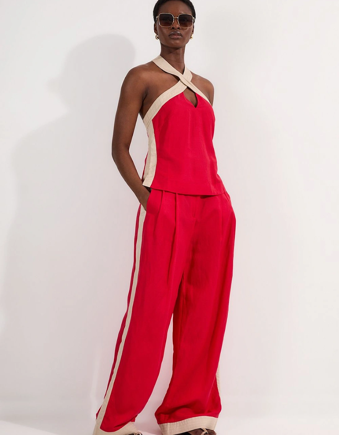 Linen Viscose Colour Block Woven Trouser, 2 of 1