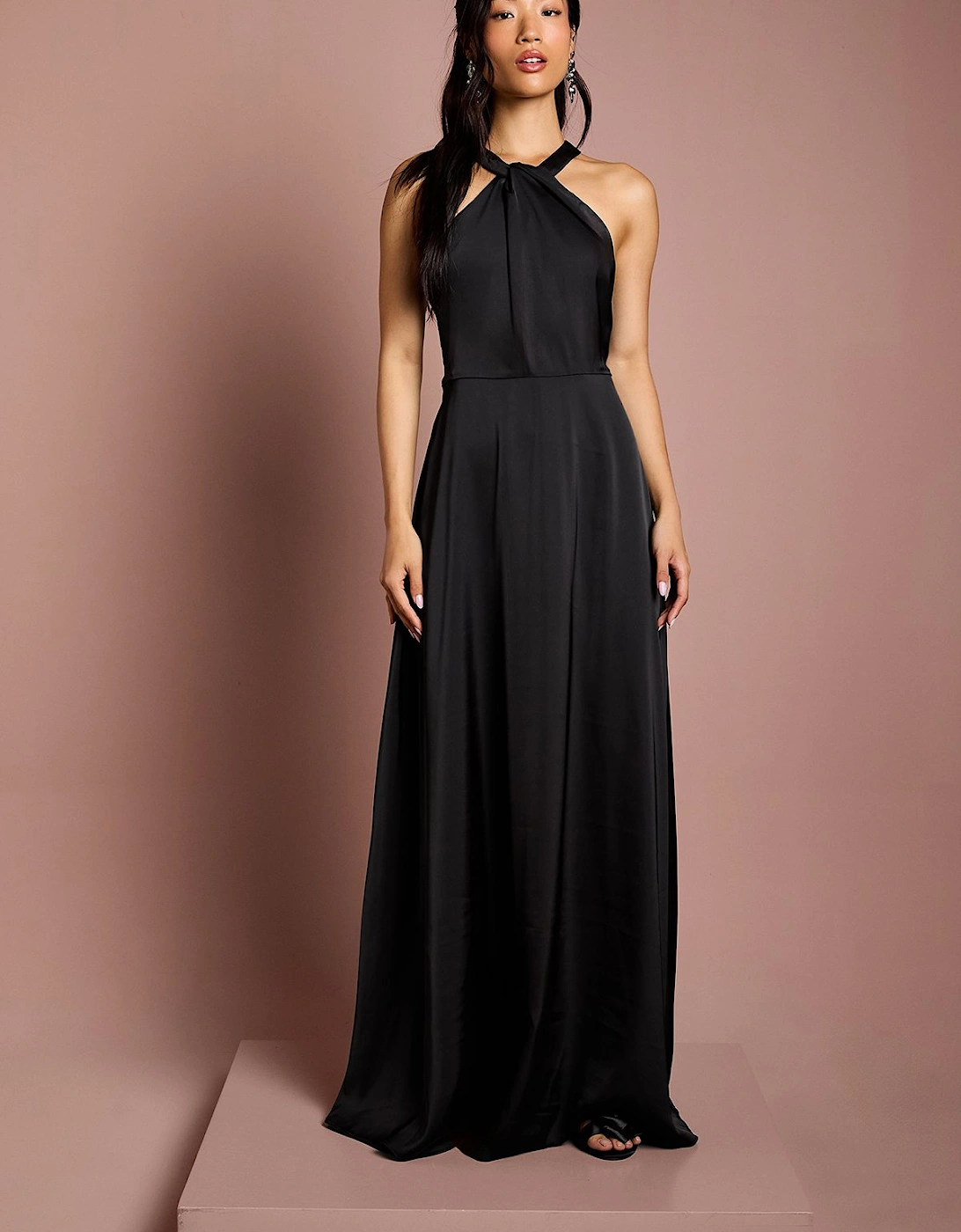 Honoured Twist Halterneck Satin Maxi Bridesmaid Dress, 2 of 1