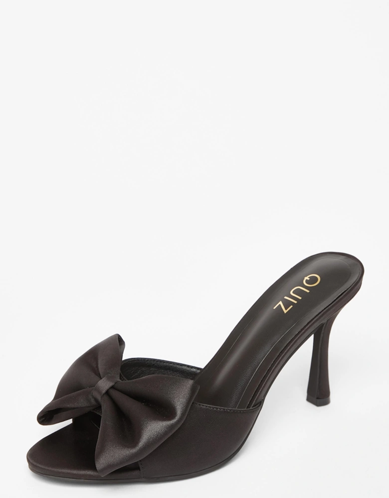 Black Satin Bow Mule Heels