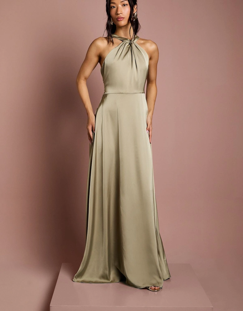 Honoured Twist Halterneck Satin Maxi Bridesmaid Dress