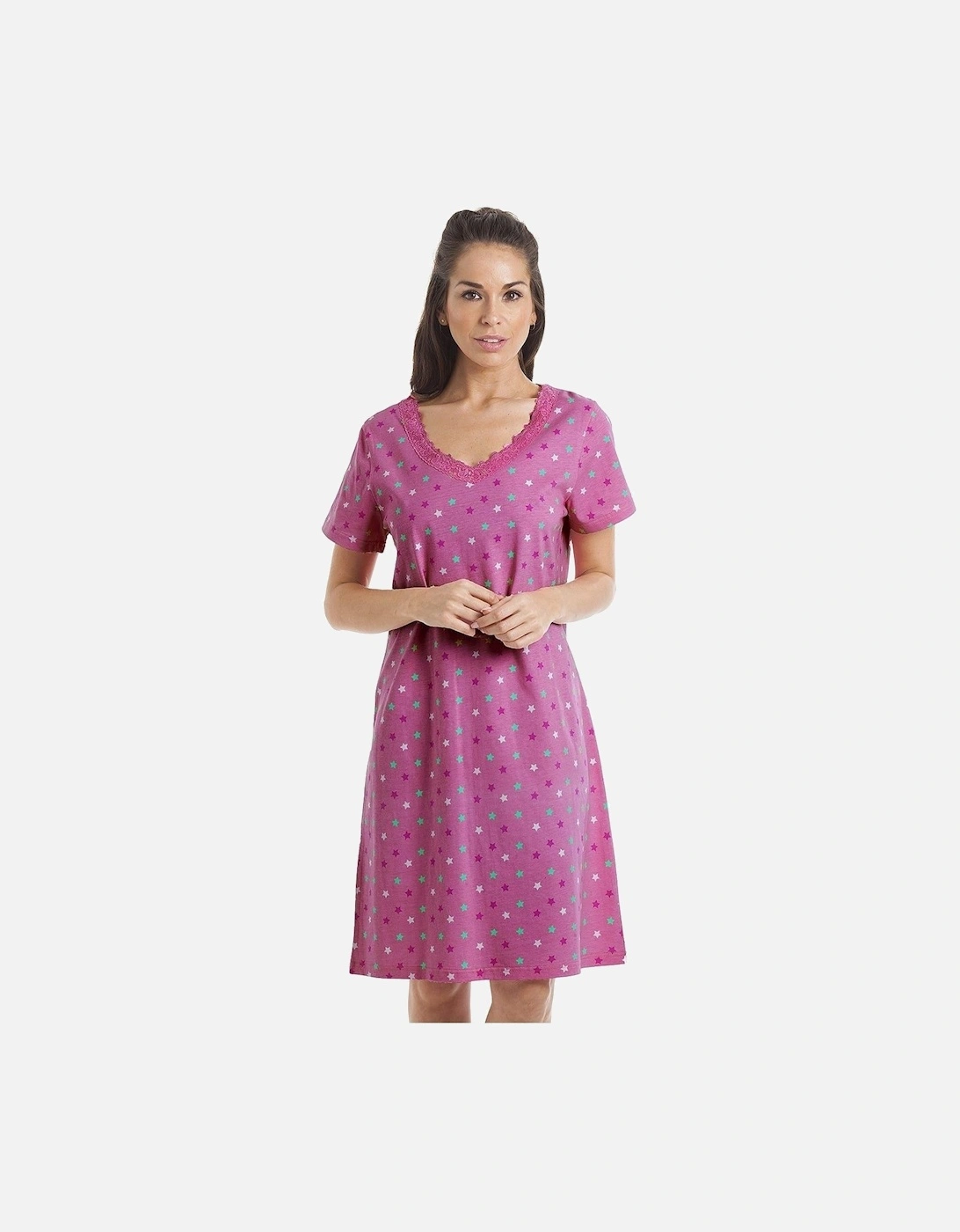 Multicoloured Star Print Cotton Summer Nightshirt, 2 of 1