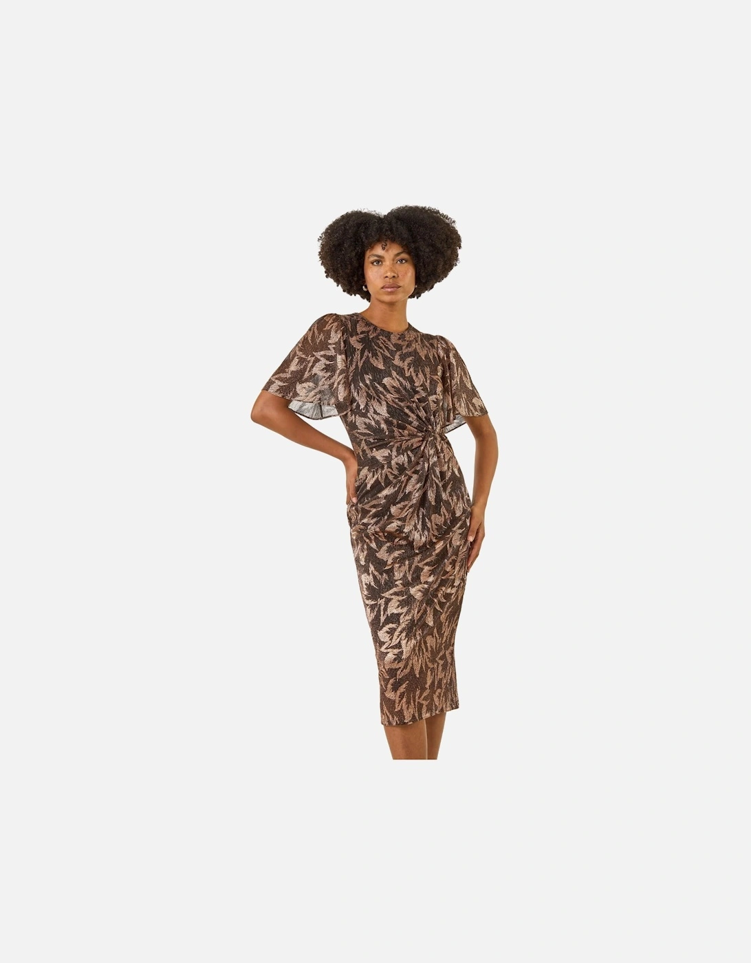 Foil Print Twist Front Midi Dress, 2 of 1