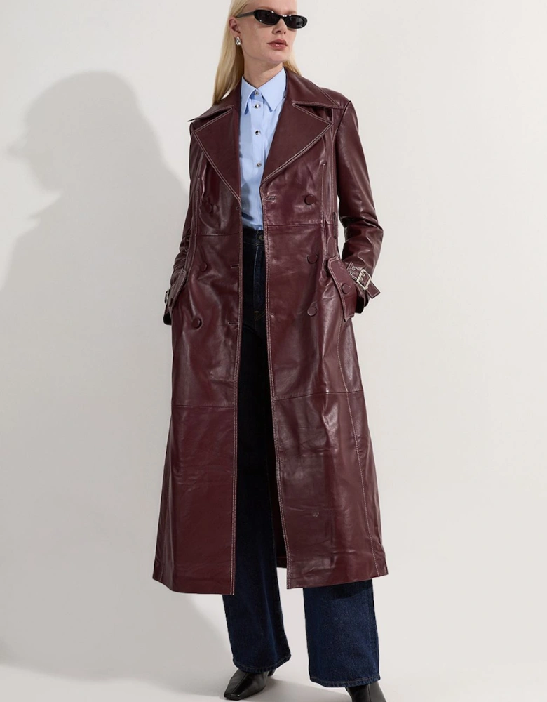 Leather Stitch Detail Tailored Trench Coat