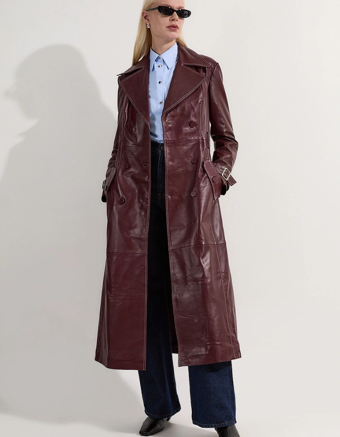 Leather Stitch Detail Tailored Trench Coat, 2 of 1