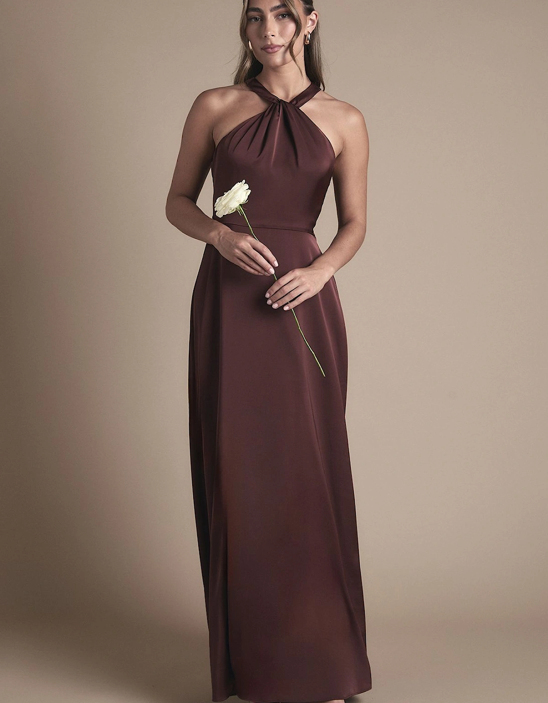 Honoured Twist Halterneck Satin Maxi Bridesmaid Dress, 2 of 1