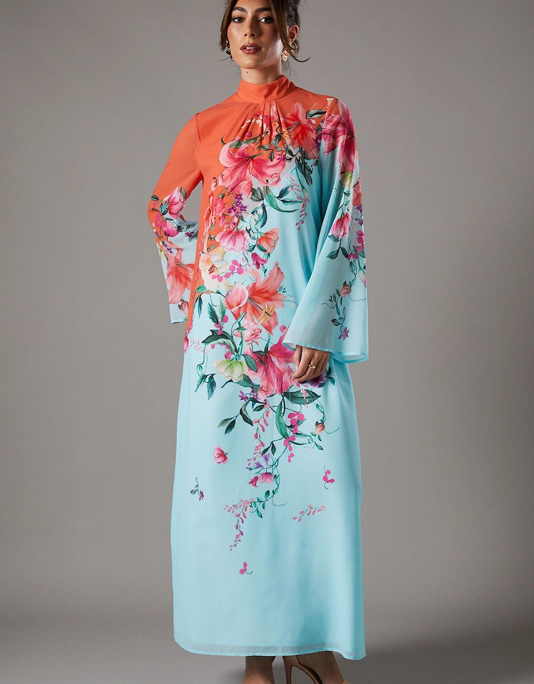 Placement Printed Tie Back Column Maxi Dress, 2 of 1