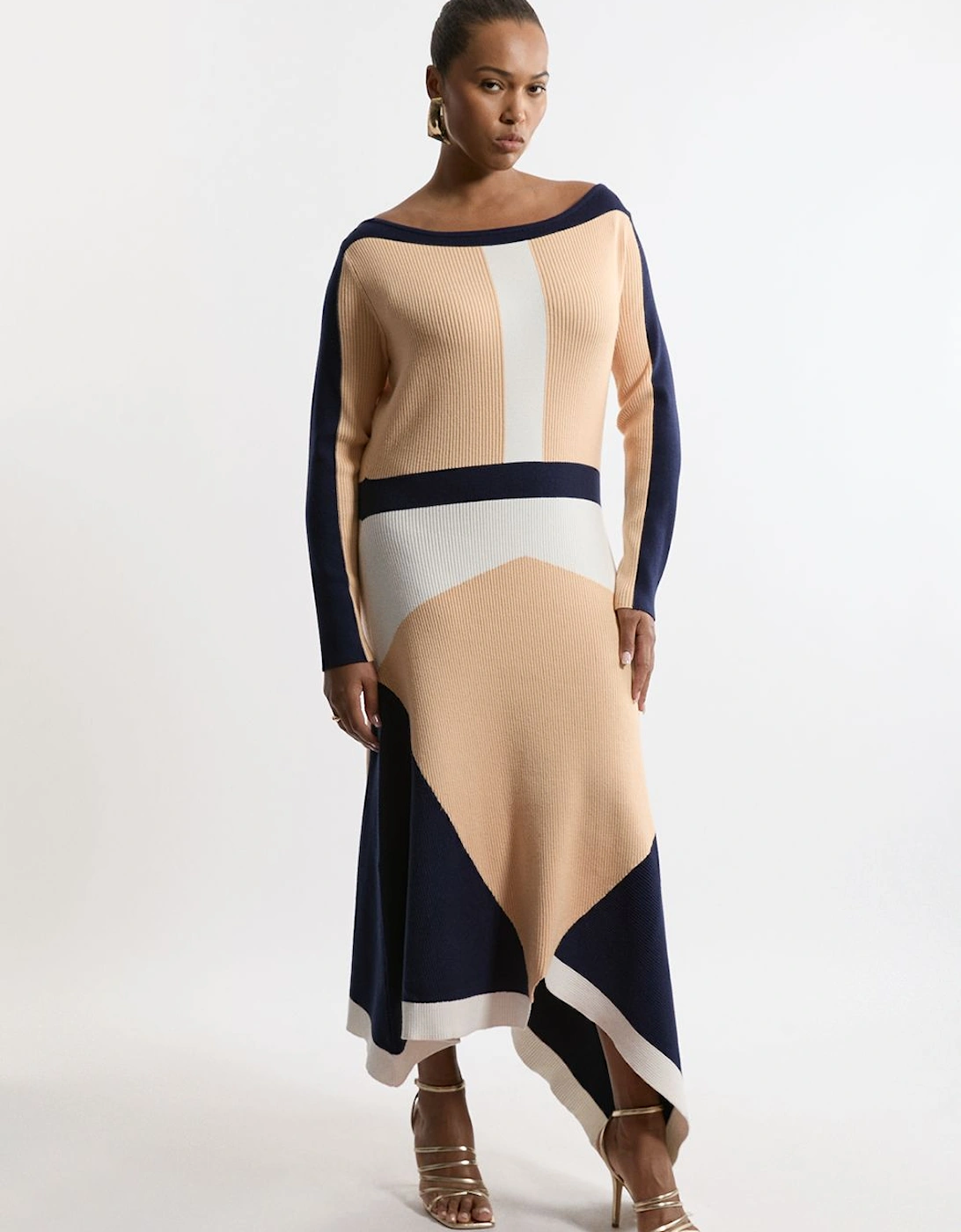 Plus Size Viscose Blend Knit Asymmetric Colour Block Dress, 2 of 1