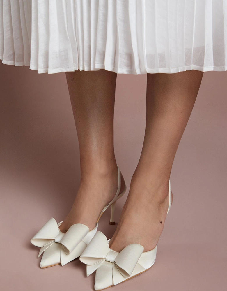Bridal Lola Satin Bow Detail Medium Stiletto Heel Sling Back Court Shoes