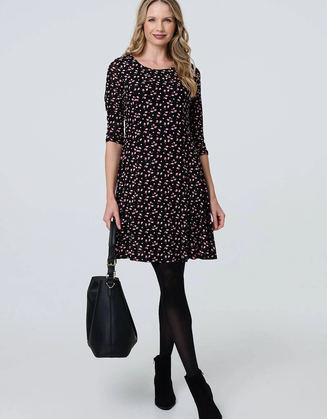 Ditsy Floral Lace 3/4 Sleeve Short Dress, 2 of 1